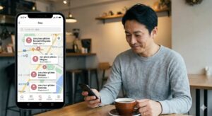 相互利用店の候補を探す男性の画像