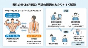 男性の身体的特徴と不調の原因の図解